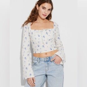 Wild Fable White and Blue Floral Blouse